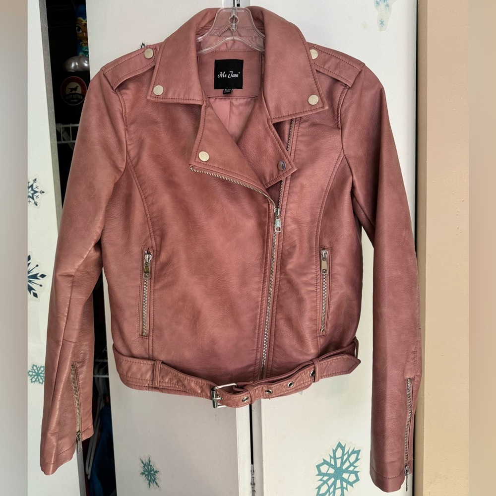 COPY - Me Jane dusty pink faux leather biker jacket